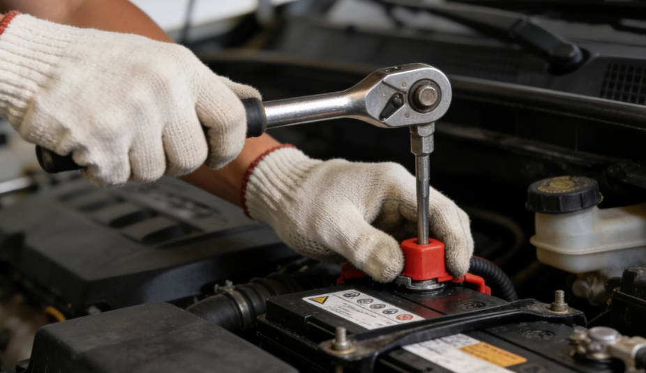 Disconnect negative (-) battery terminal first