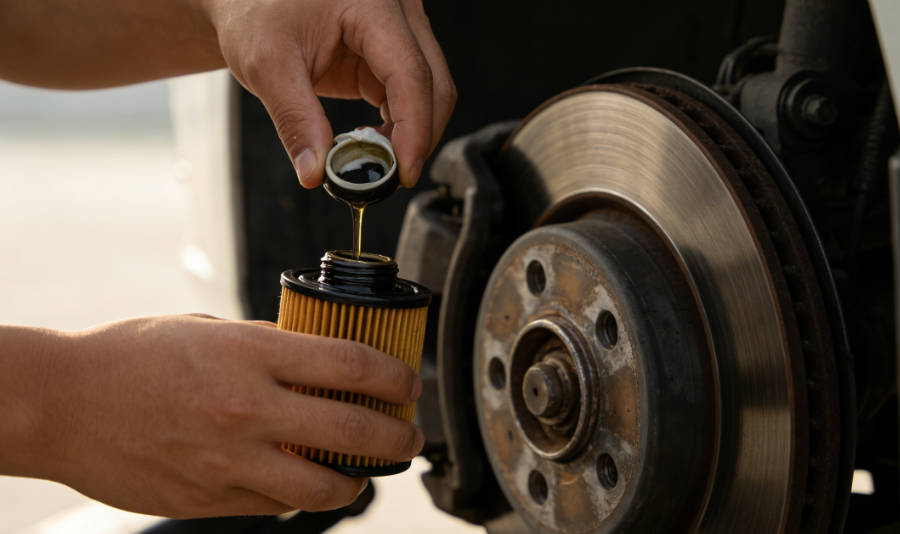 Replace oil filter with new one