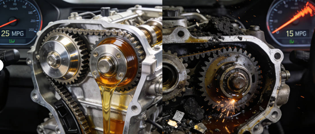 Reduced fuel efficiency due to dirty oil